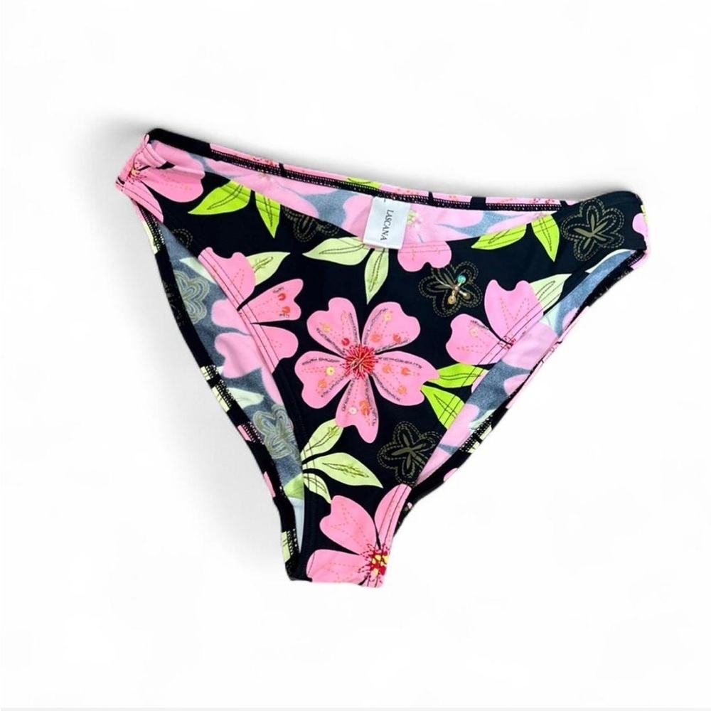 Floral Beaded Bikini Bottom - Pink & Lime on Navy